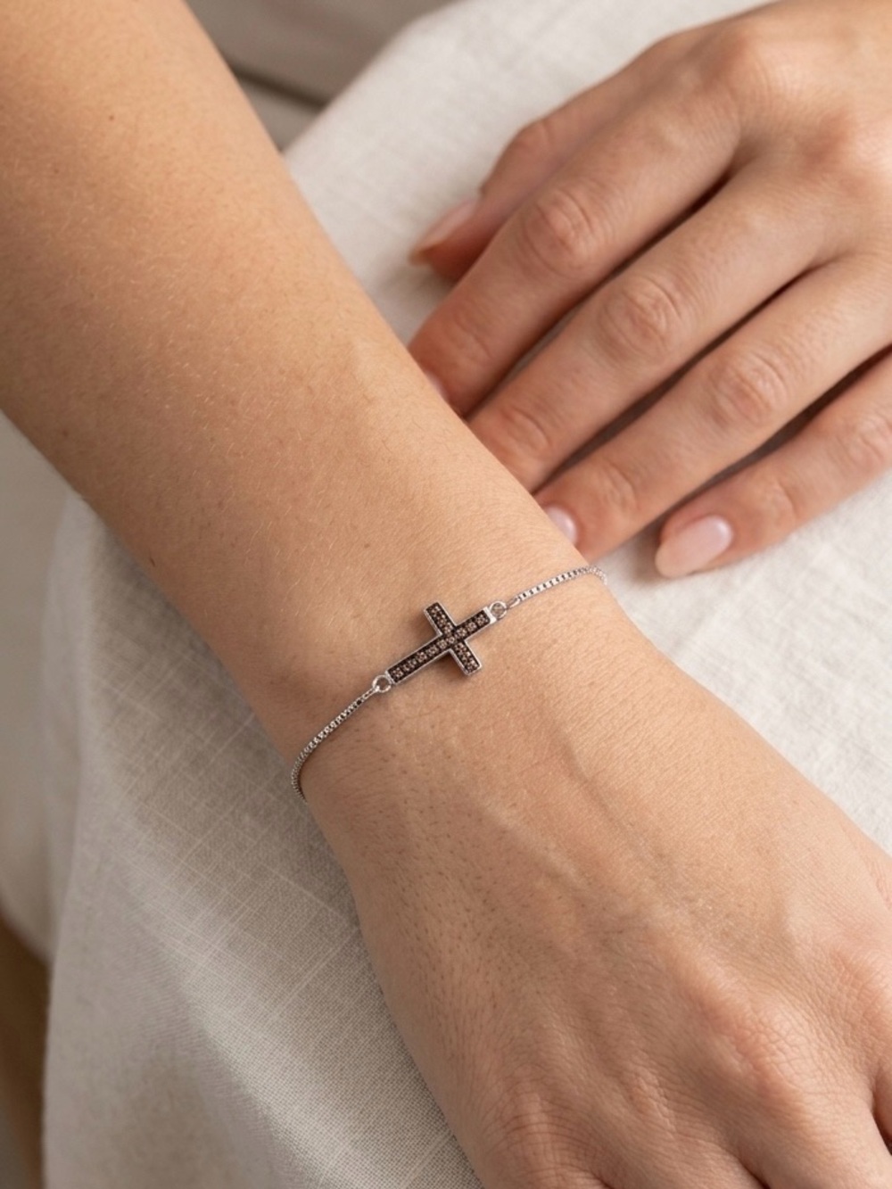 Silver Cross Pendant Bracelet - Copper Accent